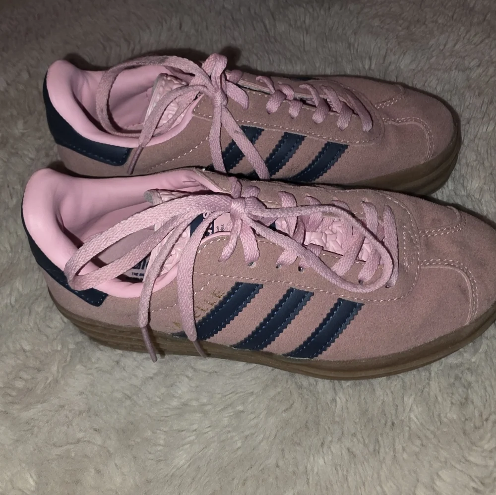 adidas Suede Gazelle Bold in Pink Glow With Blue Stripe Womens 5.5
